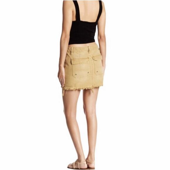 Free People Khaki Tan Cargo Denim Mini Skirt Sz 27 Y2K Grunge Distressed - Picture 3 of 10